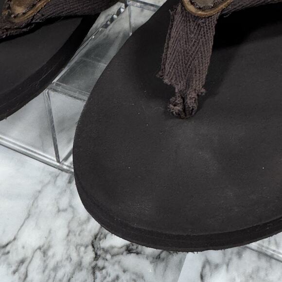 Abercrombie & Fitch Vintage Mens Brown Canvas Leather A&F Flip Flops US 11 - Picture 4 of 5